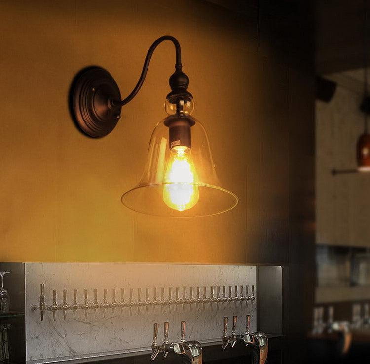 Industrial Wall Sconce Single Light Modern Clear Glass Shade Wall Light in Black
