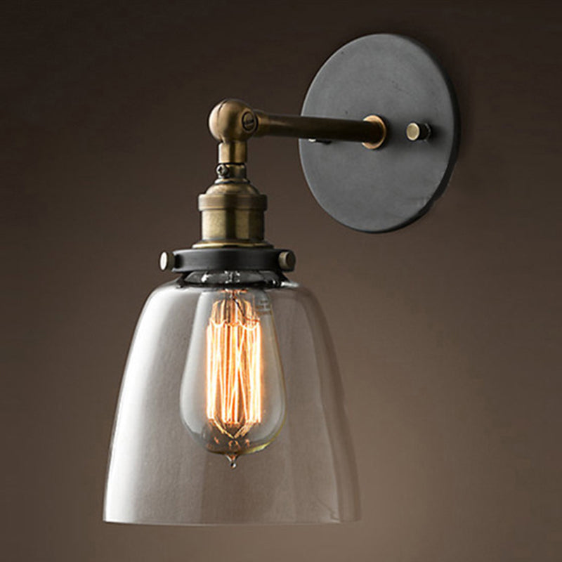 Glass Shaded Sconce Light Fixture Industrial Bedroom Sconces Wall Light in Clear