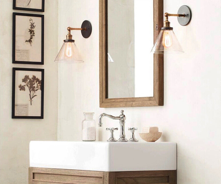 Glass Shaded Sconce Light Fixture Industrial Bedroom Sconces Wall Light in Clear