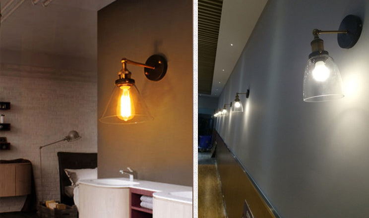 Glass Shaded Sconce Light Fixture Industrial Bedroom Sconces Wall Light in Clear