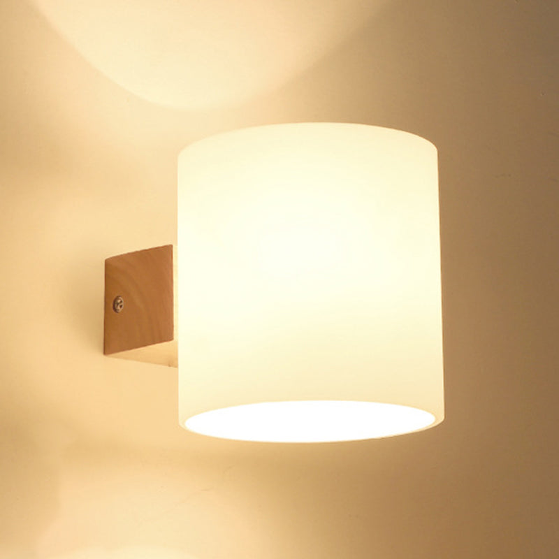 Cylinder Wall Sconce Lighting Modern Glass White Wall Mount Light Fixture for Bedroom