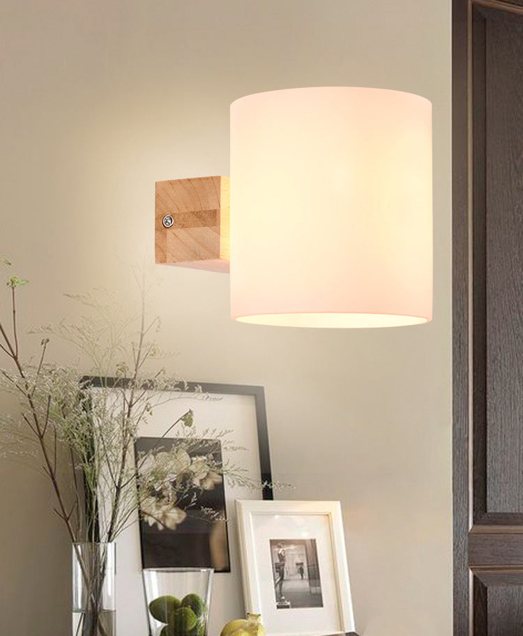 Cylinder Wall Sconce Lighting Modern Glass White Wall Mount Light Fixture for Bedroom