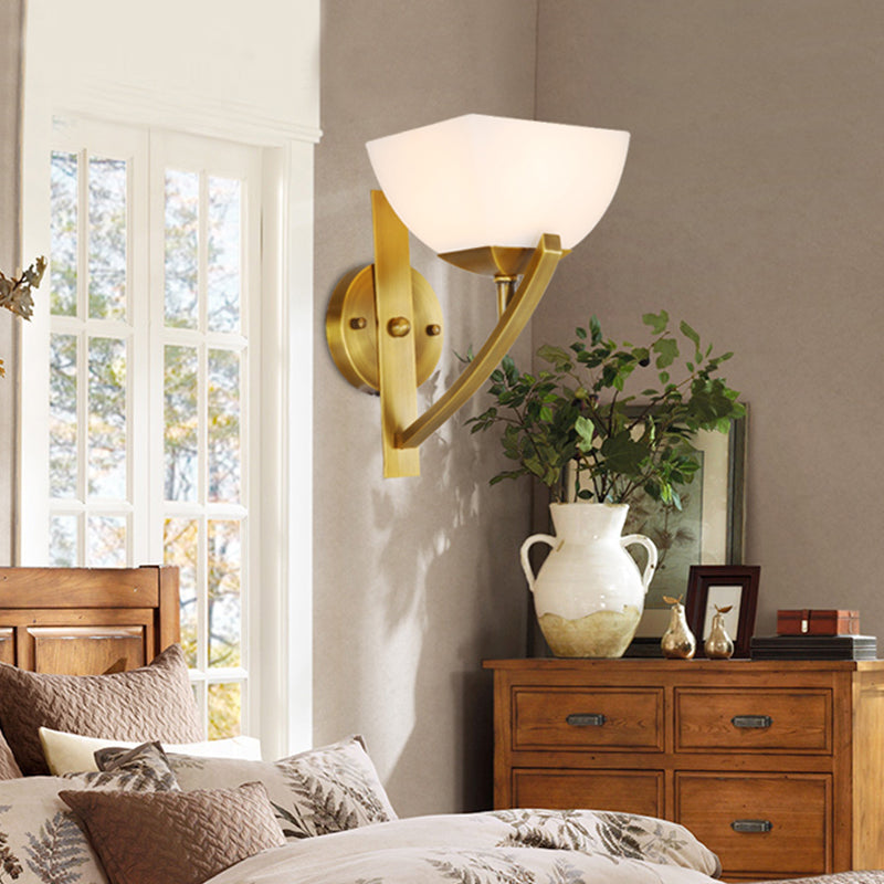 Brass 1/2-Light Wall Sconce Lamp Modernism Stylish Frosted Glass Bowl Shade Wall Light for Bedroom