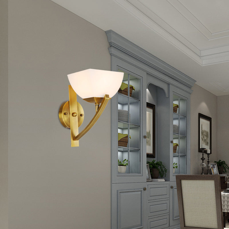Brass 1/2-Light Wall Sconce Lamp Modernism Stylish Frosted Glass Bowl Shade Wall Light for Bedroom