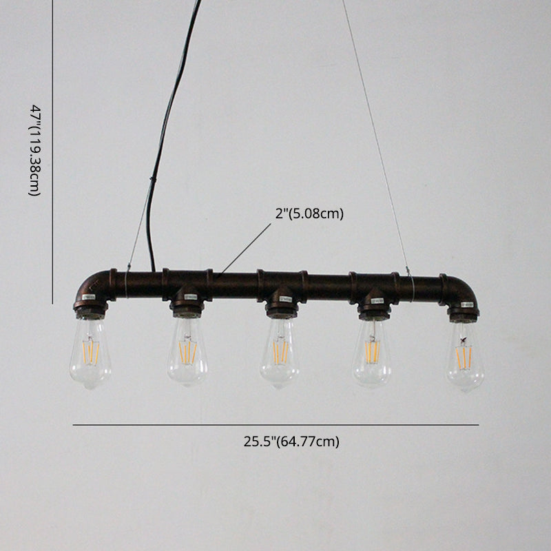 5 Lights Metal Tubular Island Pendant Light Retro Industrial Exposed Bulb Restaurant Island Lamp