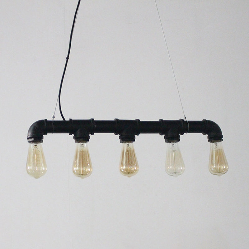 5 Lights Metal Tubular Island Pendant Light Retro Industrial Exposed Bulb Restaurant Island Lamp