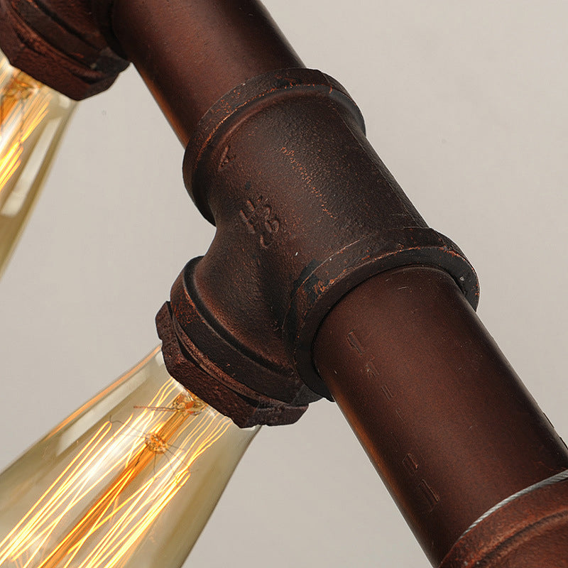 Vintage Industrial Bare Bulb Hanging Lamp Rust Iron Water Pipe 5 Light Island Pendant Light