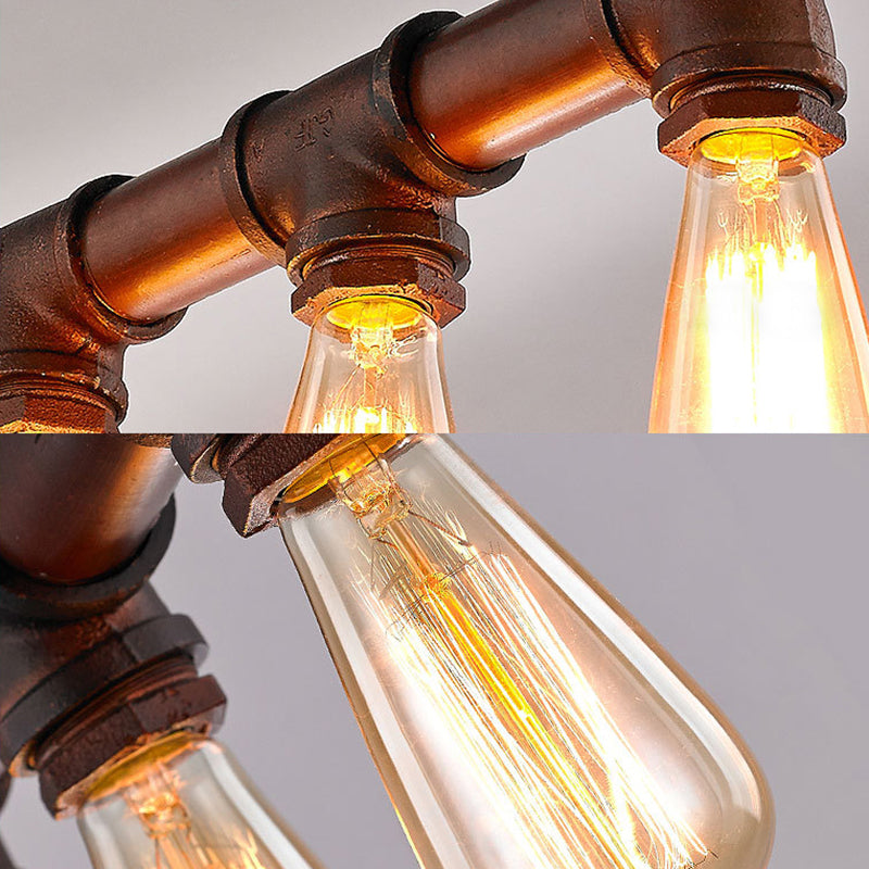 Vintage Industrial Bare Bulb Hanging Lamp Rust Iron Water Pipe 5 Light Island Pendant Light