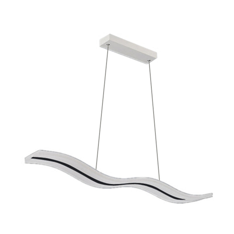 Minimalist Wave Island Pendant Light Acrylic Dinning Room LED Chandelier Lighting in White