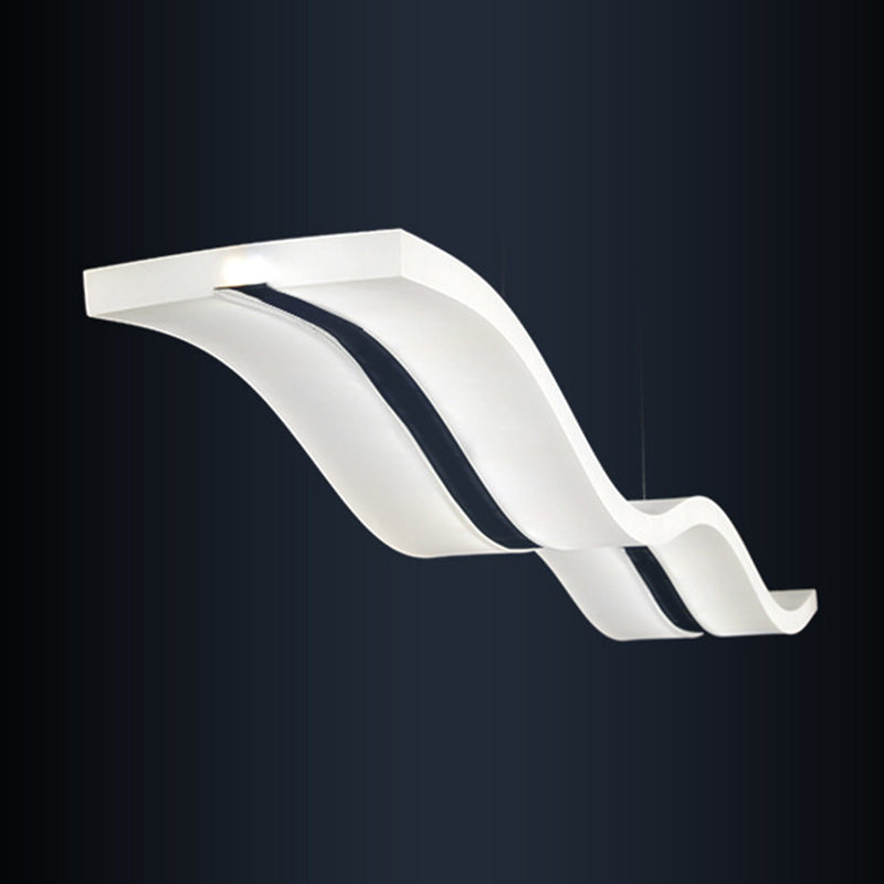 Minimalist Wave Island Pendant Light Acrylic Dinning Room LED Chandelier Lighting in White