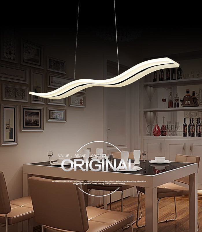 Minimalist Wave Island Pendant Light Acrylic Dinning Room LED Chandelier Lighting in White