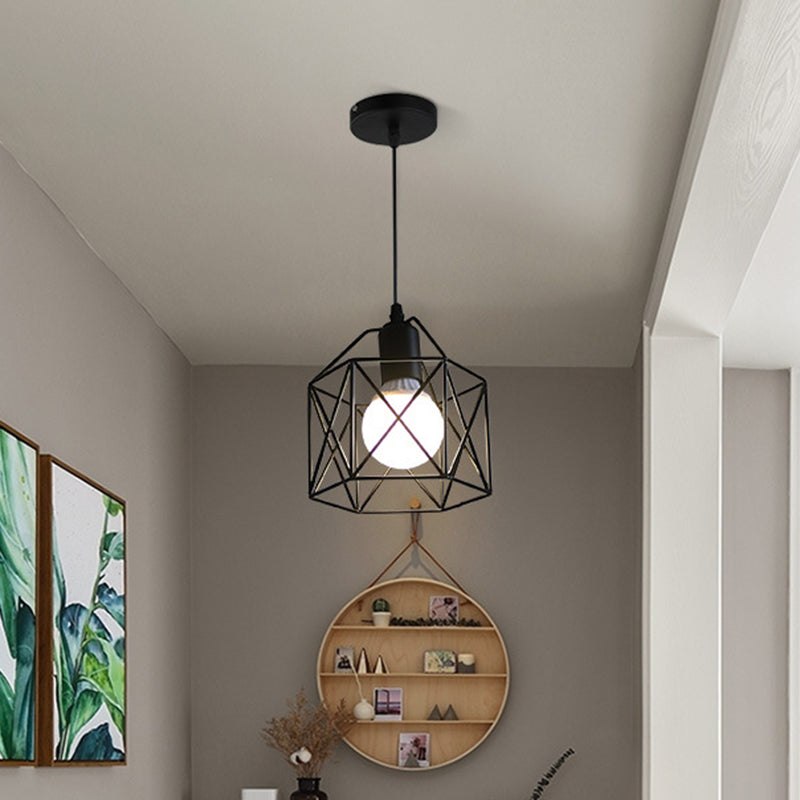 Cage di ferro nero a 1 luccio di illuminazione in stile industriale a sospensione a 1 luce con filo regolabile da 59 "