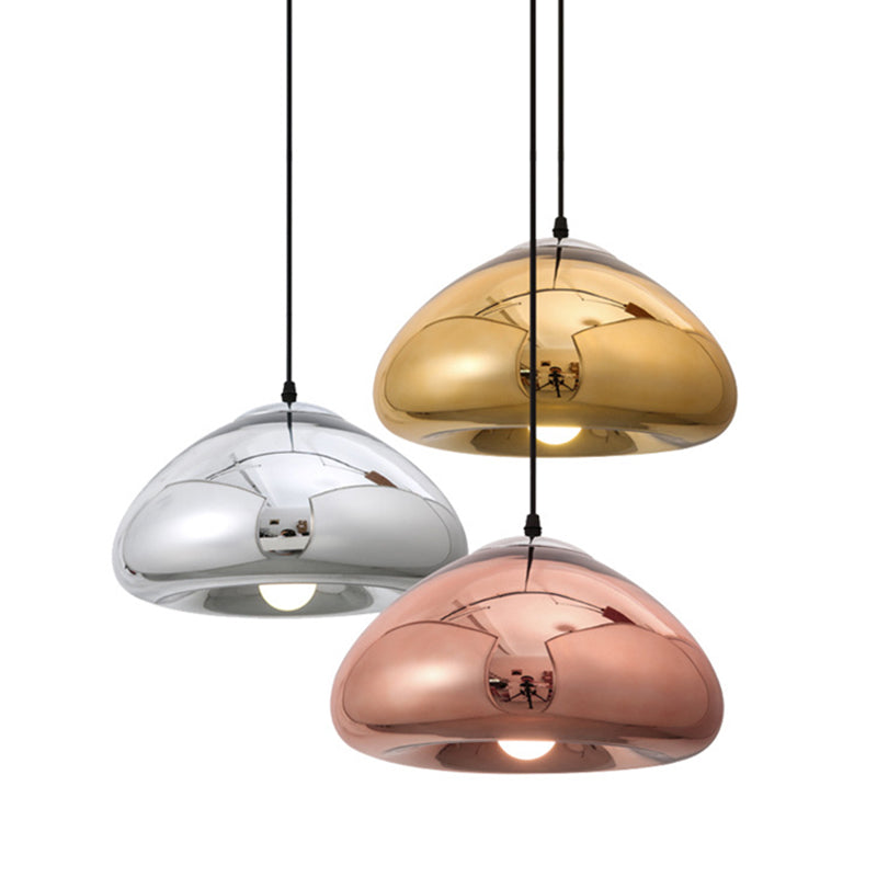 11.8" Wide Electroplating Mirror Glass Hanging Light Bread Shaped Modern Style Simplicity Lighting Pendant