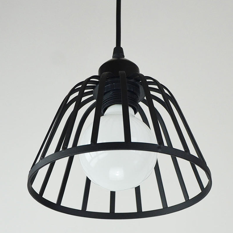Luce a sospensione in metallo nero indsutriale retro ciotola a gabbia sospesa per ristorante