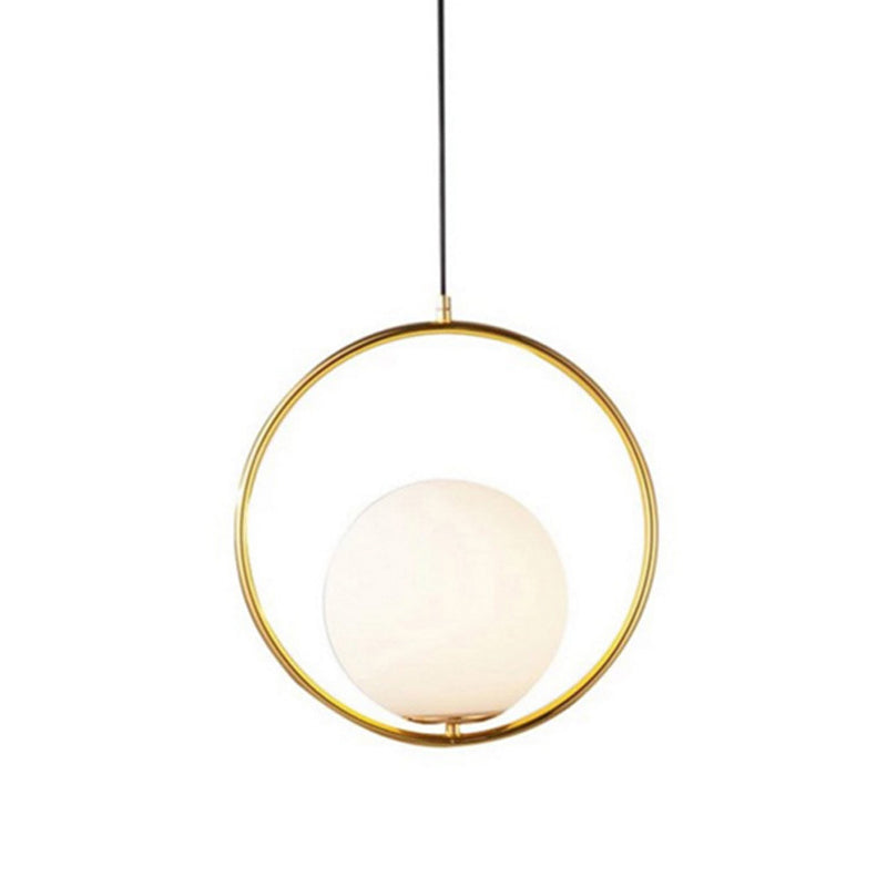 Anello metallico a pendente a sospensione a sospensione a sospensione Bianco di illuminazione a tonalità in vetro bianco con filo regolabile da 47 "