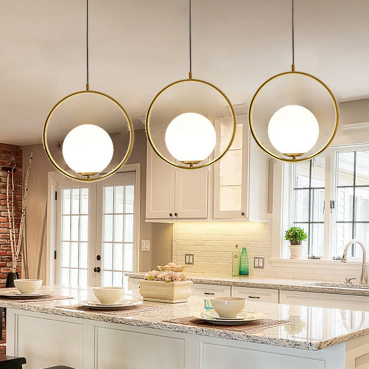 Anello metallico a pendente a sospensione a sospensione a sospensione Bianco di illuminazione a tonalità in vetro bianco con filo regolabile da 47 "