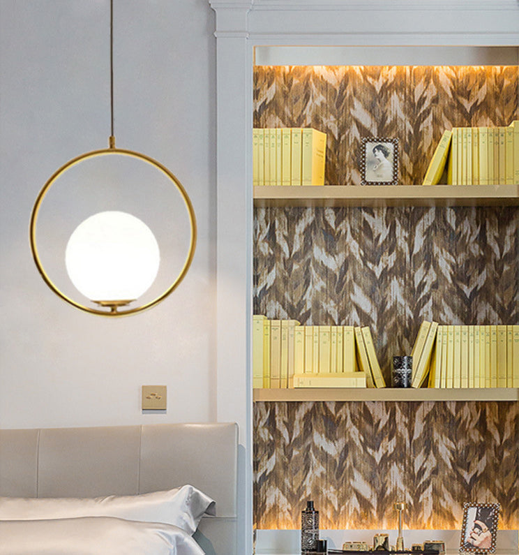 Anello metallico a pendente a sospensione a sospensione a sospensione Bianco di illuminazione a tonalità in vetro bianco con filo regolabile da 47 "