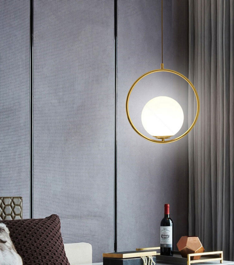 Anello metallico a pendente a sospensione a sospensione a sospensione Bianco di illuminazione a tonalità in vetro bianco con filo regolabile da 47 "