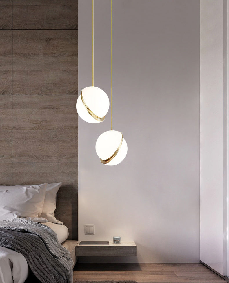 Oro 1 luce a sospensione leggera moderna sferica sferica ombra appesa lampada per camera da letto