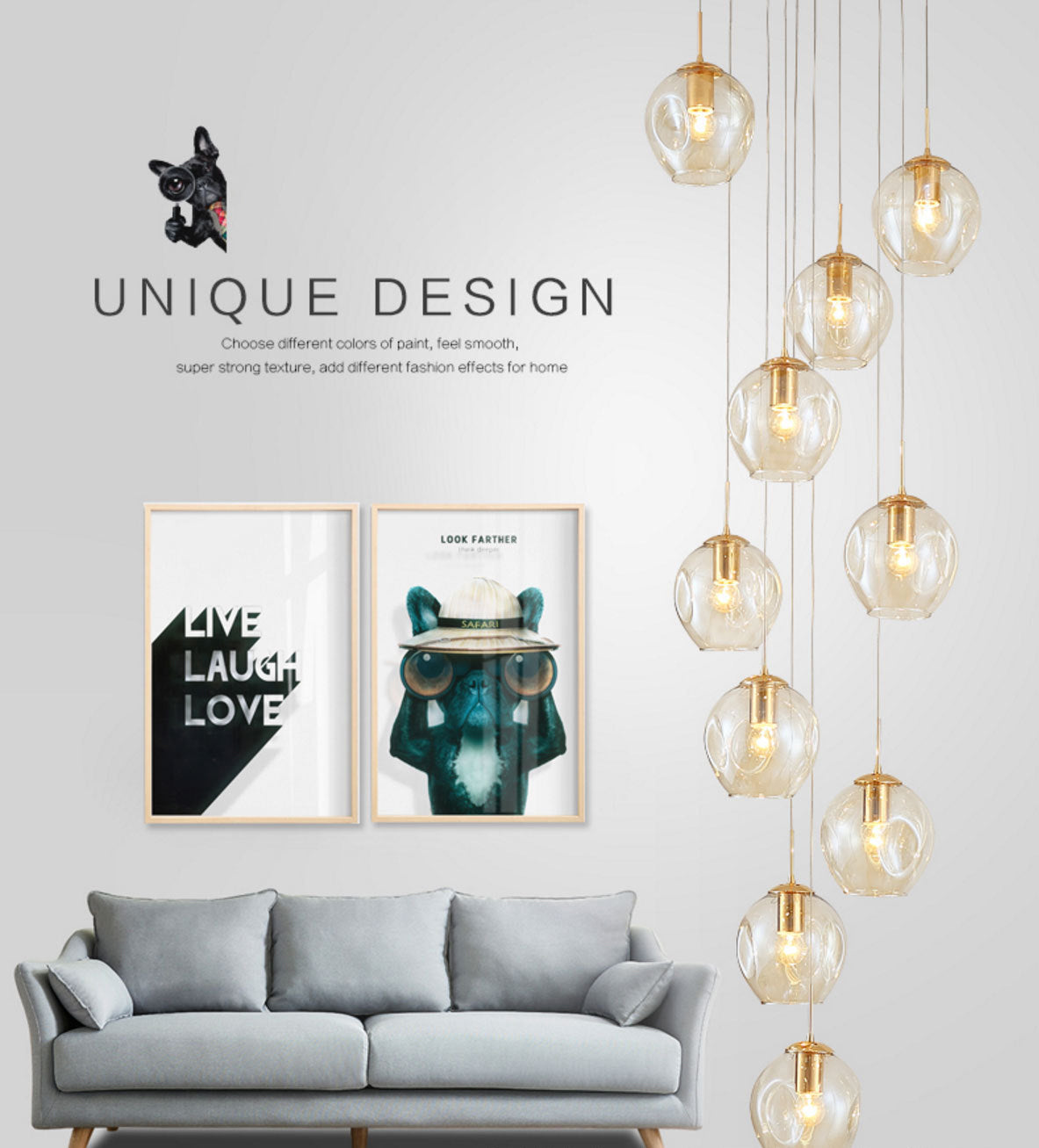 Dimpled Cup Shaped Cluster Pendant Minimalist Cognac Glass 10-Head Stairs Ceiling Light in Brass