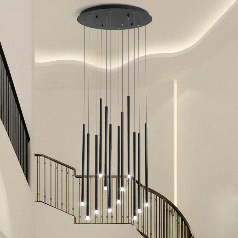 Metal Stick Shaped LED Pendant Simplicity Suspension Light Fixture for Spiral Stairs