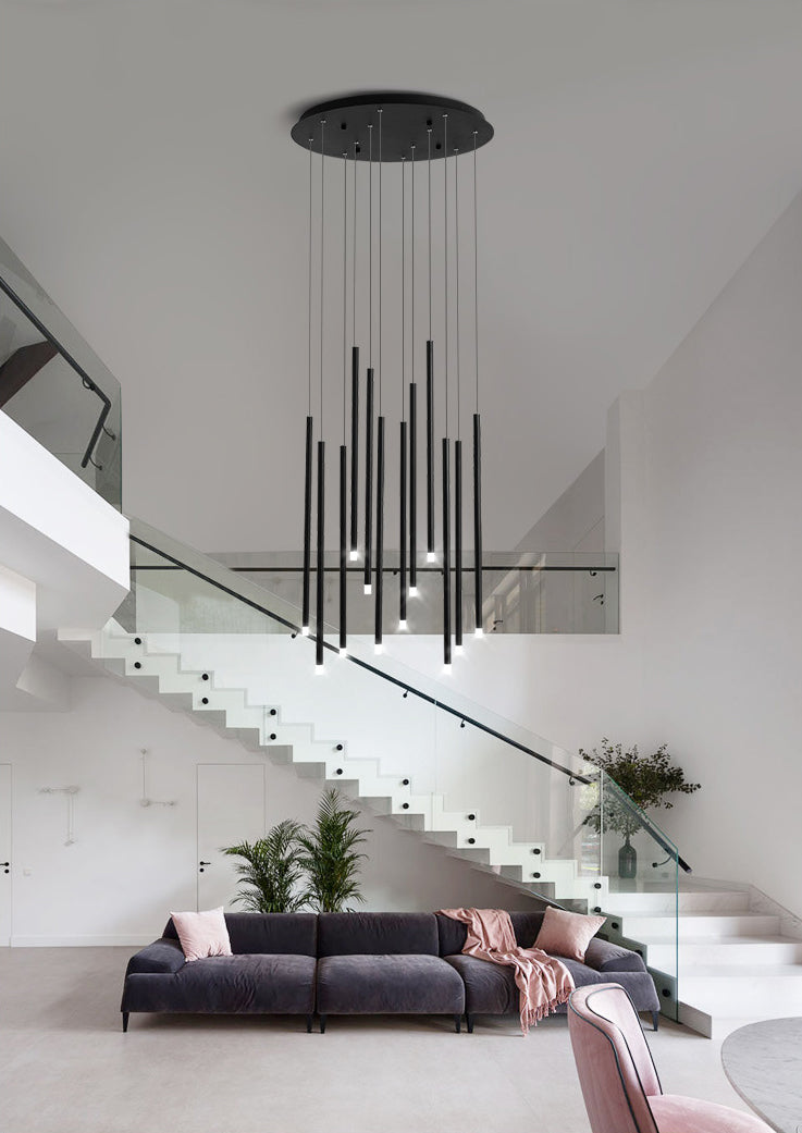 Metal Stick Shaped LED Pendant Simplicity Suspension Light Fixture for Spiral Stairs