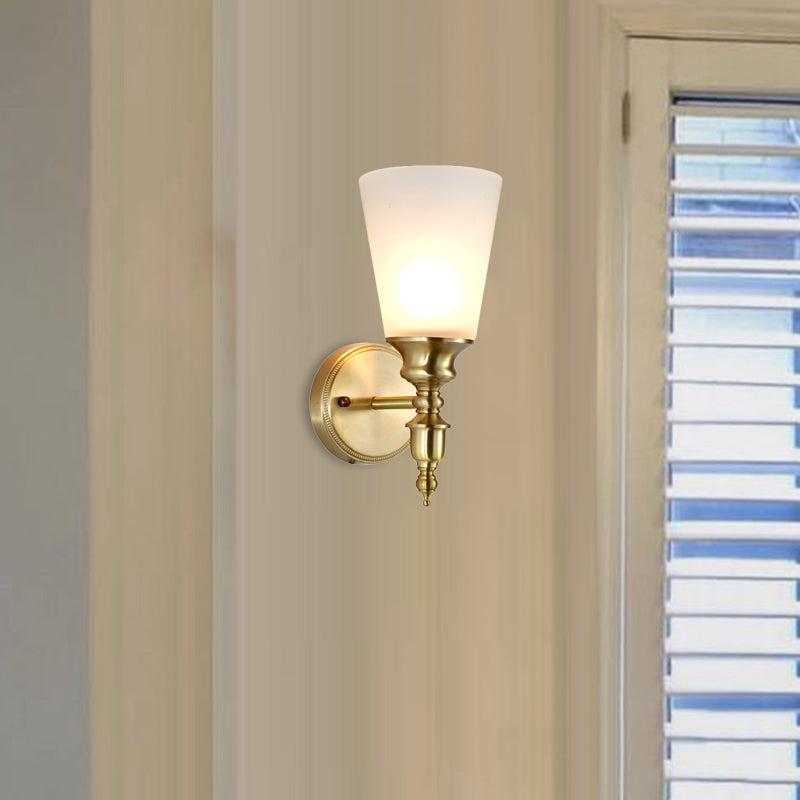 Frosted Glass Conical Wall Mounted Light Vintage Style 1/2-Head Indoor Wall Lighting in Brass
