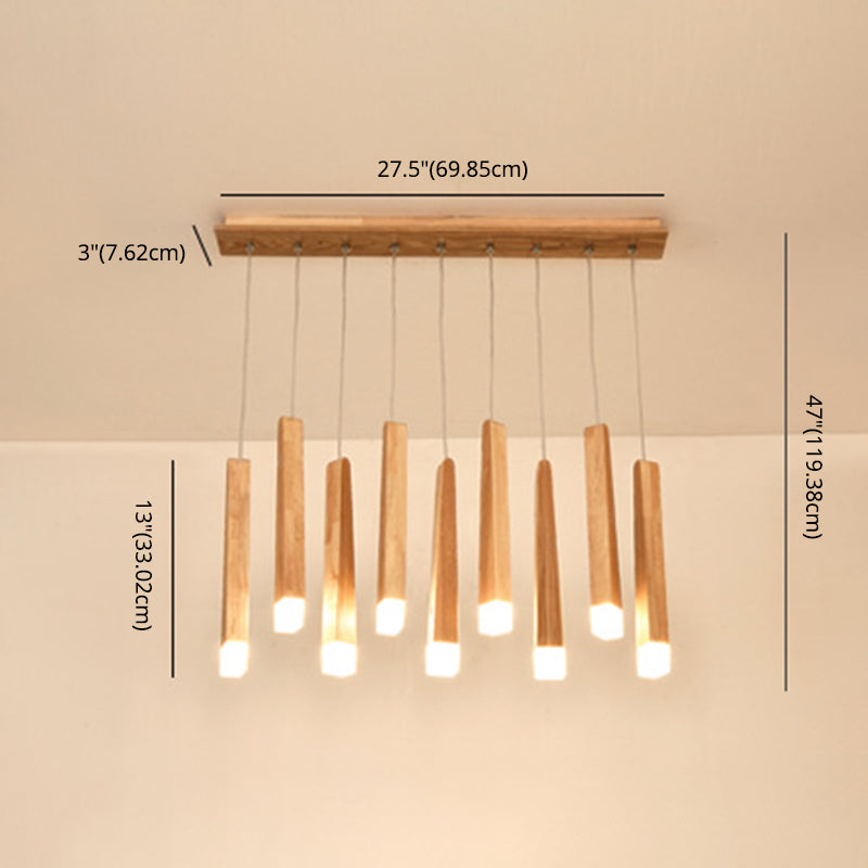 Wood Stick Multi-Light Pendant Minimalist Acrylic Hanging Ceiling Light for Study Room