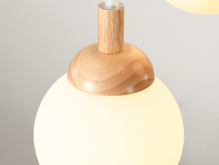 Spiral Stair Ceiling Pendant Simple Wood Multi Hanging Lamp with Ball White Glass Shade