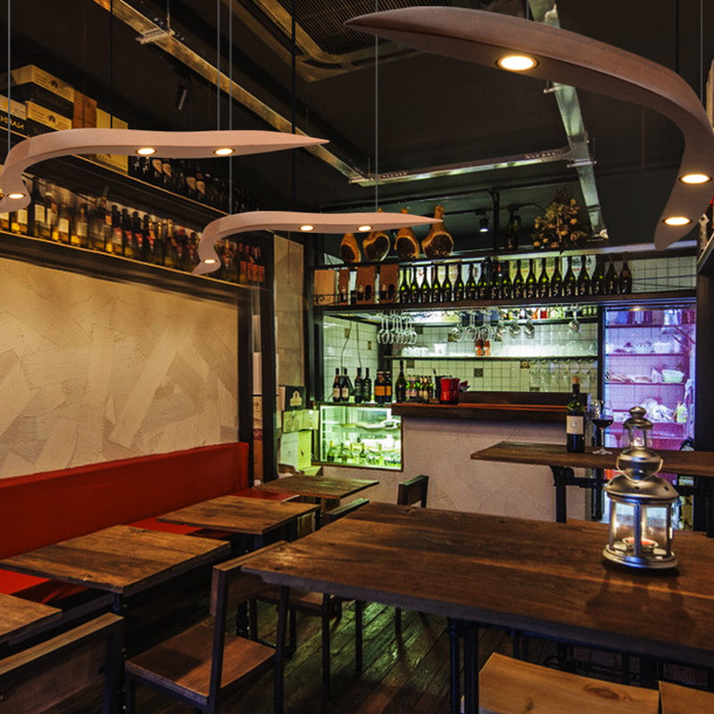 Minimalist Novelty 3-Light Pendant Curved Pendant Light with Wooden Shade for Bar