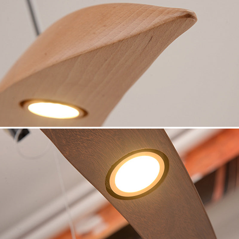 Minimalist Novelty 3-Light Pendant Curved Pendant Light with Wooden Shade for Bar