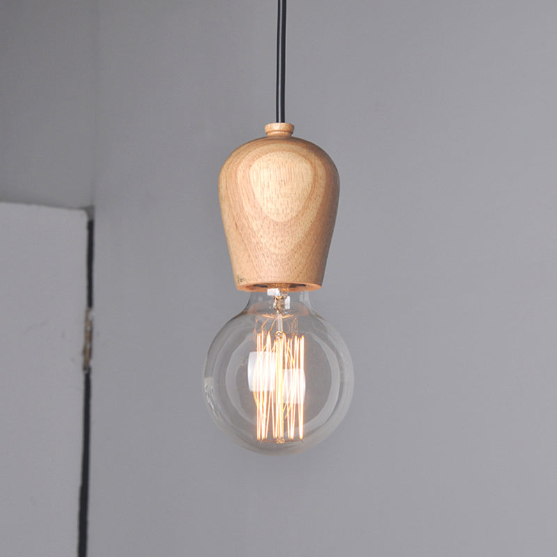 Lámpara de mini lámpara de madera de barril moderno de 1 linda lámpara de péndulo sin sombra sin sombra