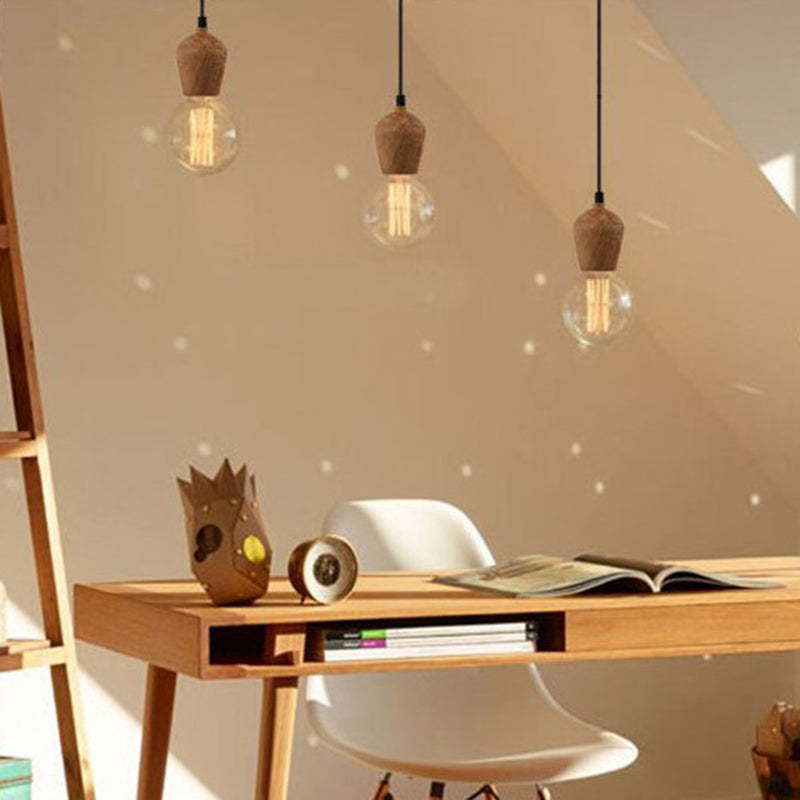 Lámpara de mini lámpara de madera de barril moderno de 1 linda lámpara de péndulo sin sombra sin sombra