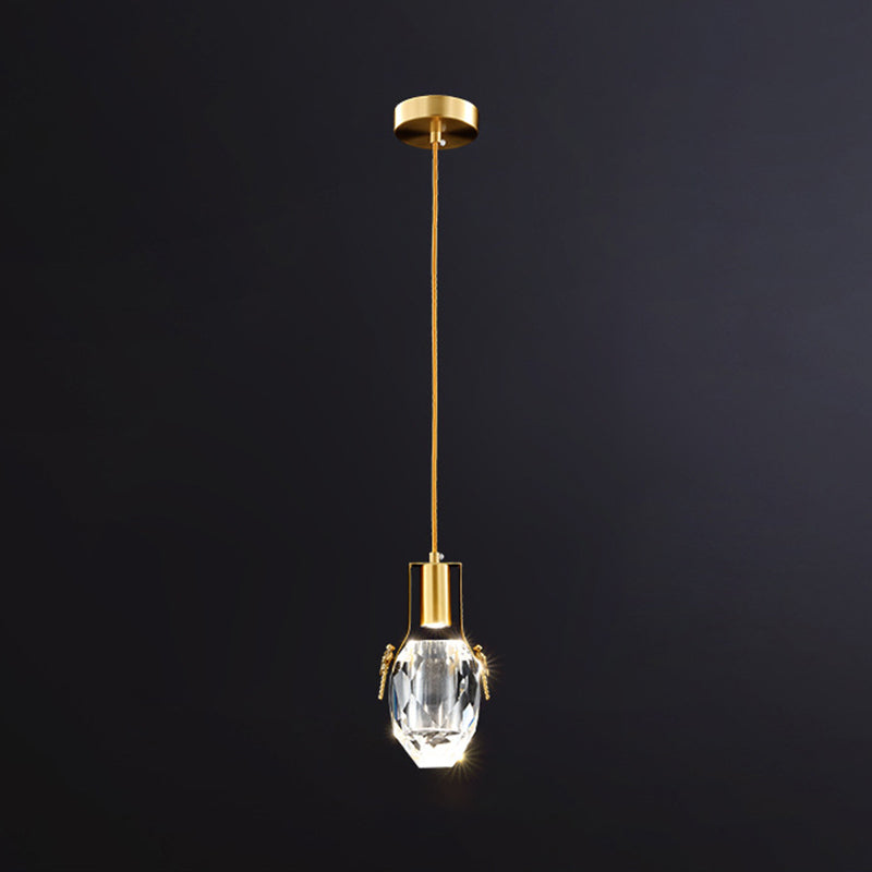 Crystal Block Mini Pendant Lighting Simplicity Brass LED Hanging Light for Bedroom