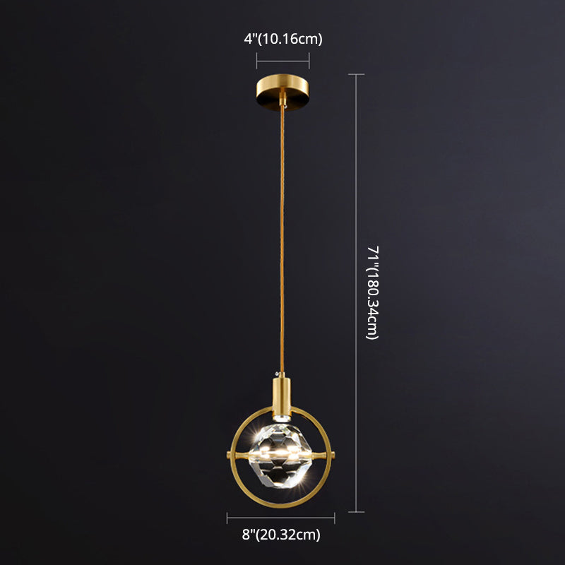 Crystal Block Mini Pendant Lighting Simplicity Brass LED Hanging Light for Bedroom