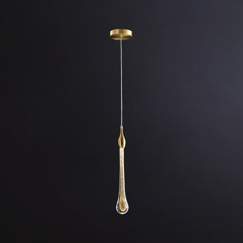 Crystal Block Mini Pendant Lighting Simplicity Brass LED Hanging Light for Bedroom