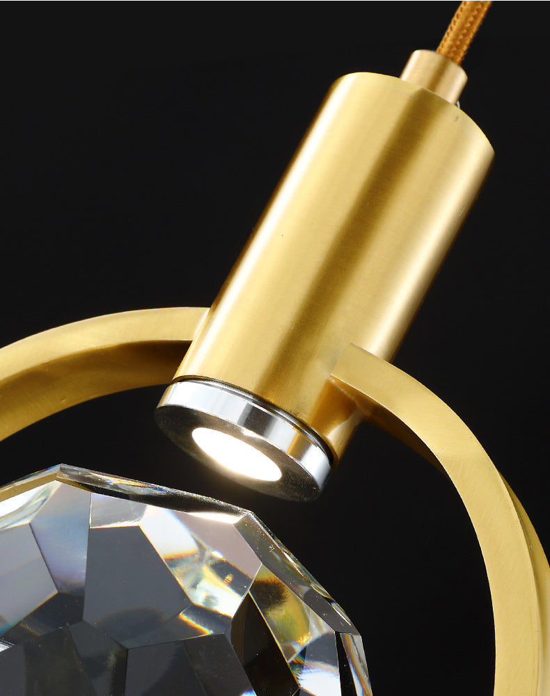 Crystal Block Mini Pendant Lighting Simplicity Brass LED Hanging Light for Bedroom