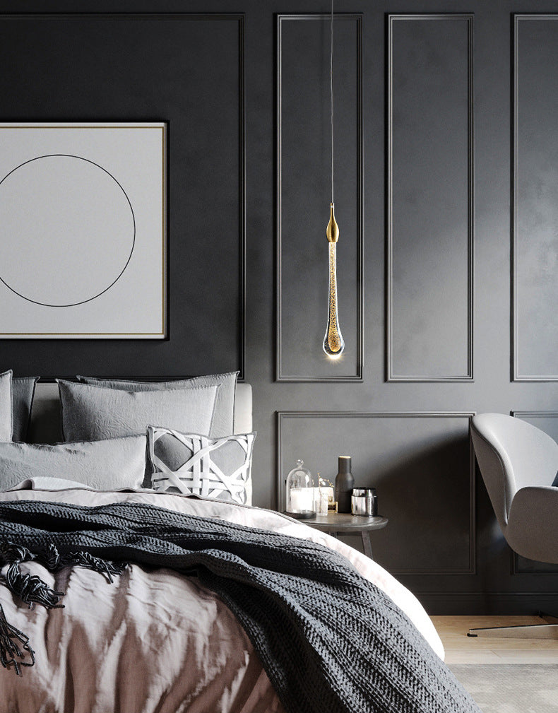 Crystal Block Mini Pendant Lighting Simplicity Brass LED Hanging Light for Bedroom