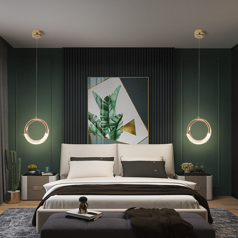 Gouden vergulde ring hanger minimalistisch LED -acryl suspensielamp voor eetkamer