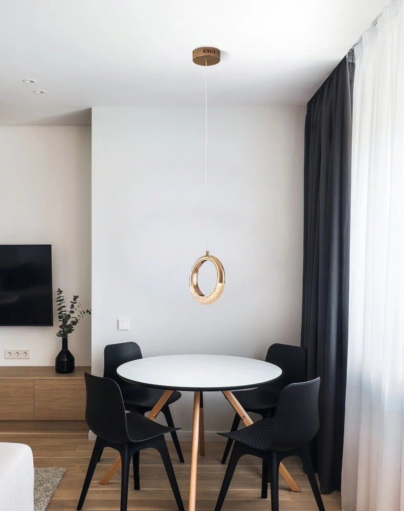 Gouden vergulde ring hanger minimalistisch LED -acryl suspensielamp voor eetkamer
