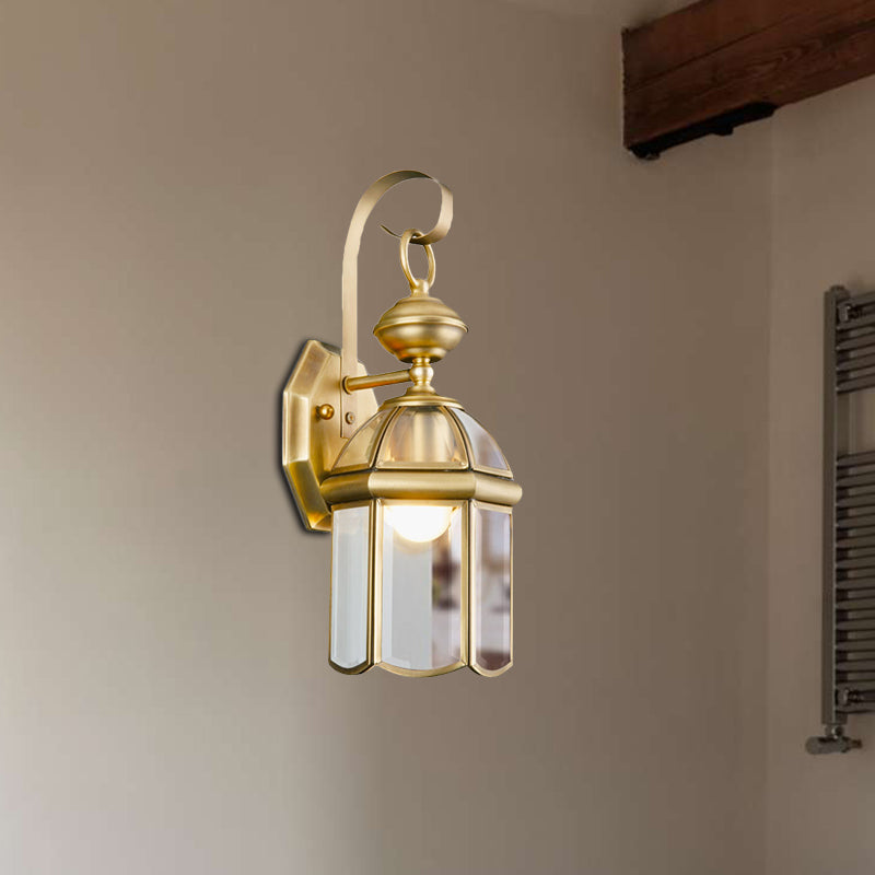 Brass 1-Light Wall Light Sconce Traditional Metal Lantern Wall Mounted Lamp with Clear Glass Shade