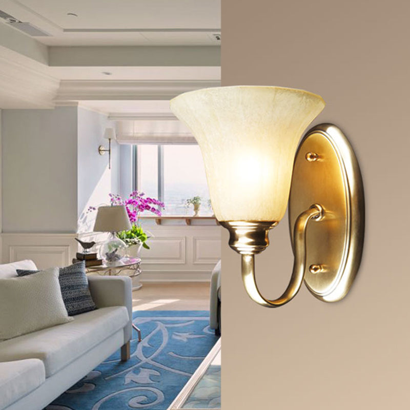 Metallic Gooseneck Wall Mounted Lamp Modern Style 1 Head Hallway Gold Finish Wall Light with Opal Glass Bell Shade