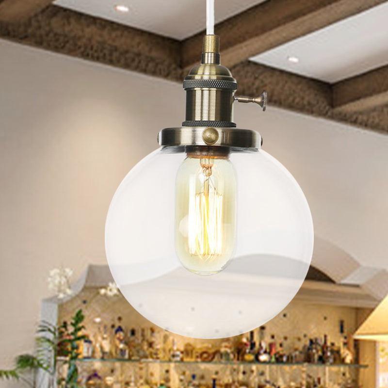 Orbit Hanging Lighting Farmhouse Bernstein/klares Glas 1 Glühbirnenleuchte mit einstellbarem Kabel in Schwarz/Bronze/Messing Finish