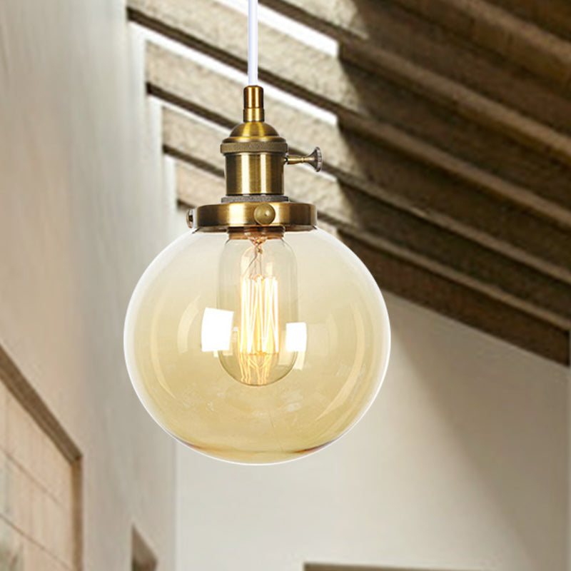 Orbit Hanging Lighting Farmhouse Bernstein/klares Glas 1 Glühbirnenleuchte mit einstellbarem Kabel in Schwarz/Bronze/Messing Finish