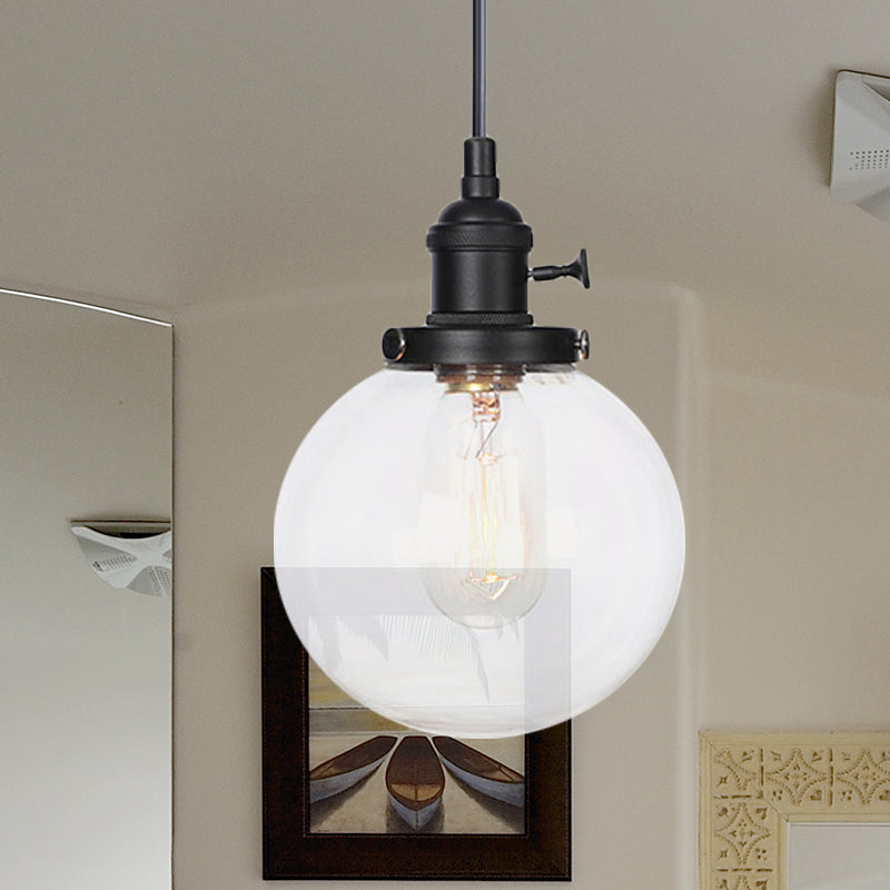 Orbit Hanging Lighting Farmhouse Bernstein/klares Glas 1 Glühbirnenleuchte mit einstellbarem Kabel in Schwarz/Bronze/Messing Finish