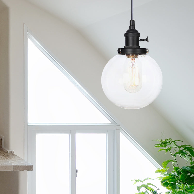 Orbit Hanging Lighting Farmhouse Bernstein/klares Glas 1 Glühbirnenleuchte mit einstellbarem Kabel in Schwarz/Bronze/Messing Finish