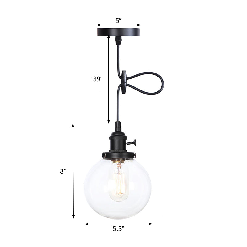 Orbit Hanging Lighting Farmhouse Bernstein/klares Glas 1 Glühbirnenleuchte mit einstellbarem Kabel in Schwarz/Bronze/Messing Finish