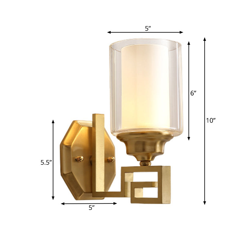 Cylinder Clear Glass Wall Sconce Modern Stylish 1 Light Living Room Wall Mounted Lighting in Brass