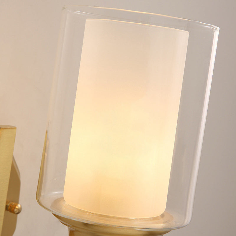 Cylinder Clear Glass Wall Sconce Modern Stylish 1 Light Living Room Wall Mounted Lighting in Brass