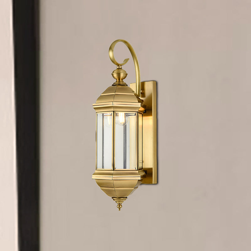Brass 6"/8" W 1/3-Light Wall Light Sconce Traditional Metal Lantern Wall Mounted Lamp with Clear Glass Shade